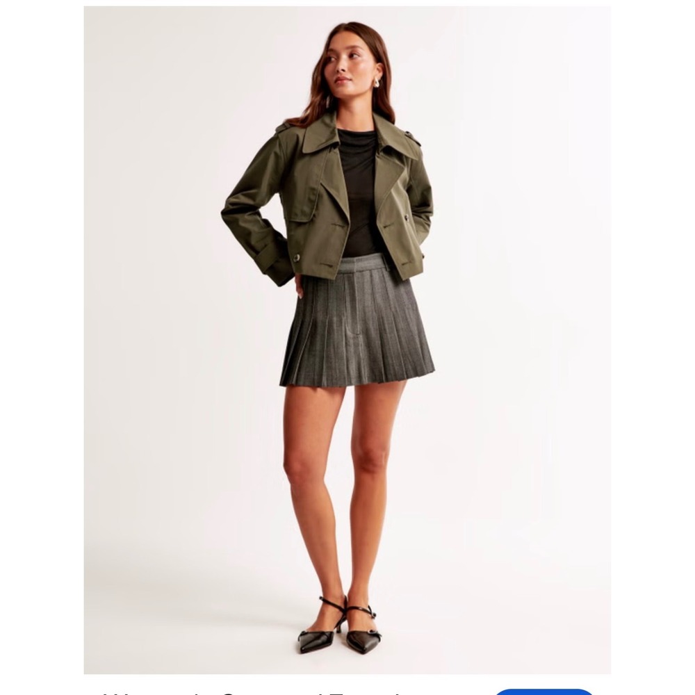 Abercrombie & Fitch Cropped Trench Jacket S Olive Green Water Resistant